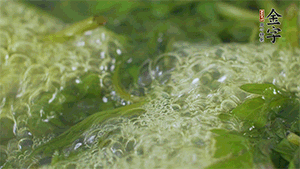 艾草葉放入煮沸的水中，加點食用堿，待變成深綠色時撈出，放入冰水中，瀝干備用。